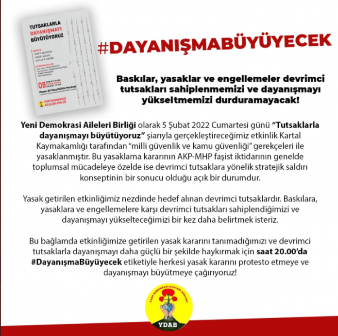 Yeni Demokrasi Aileler Birliğin düzenleyeceği etkinliğinin yasaklanmasını şiddetle kınıyoruz!